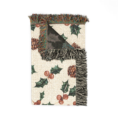 Pinecone & Holly Woven Blanket