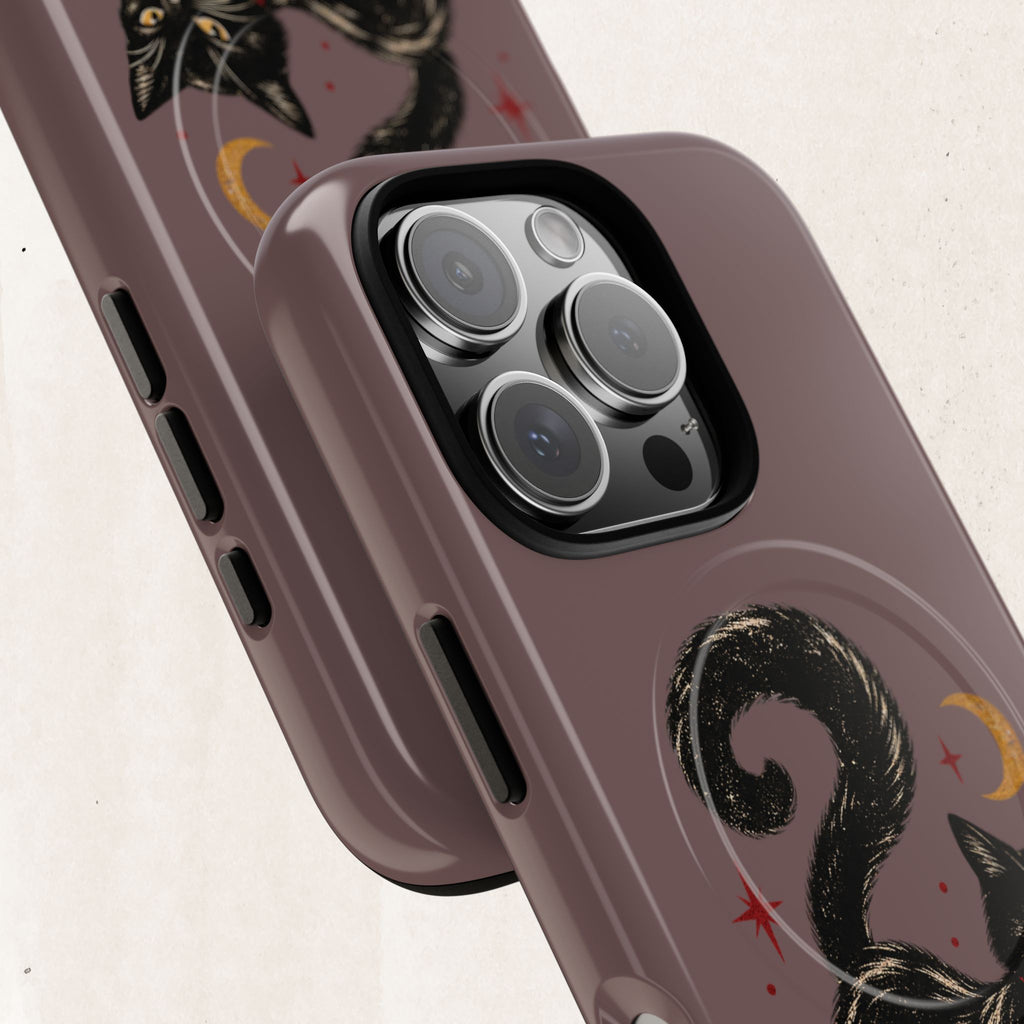 Magnetic Phone Case — Black Cat in Red Boots Design