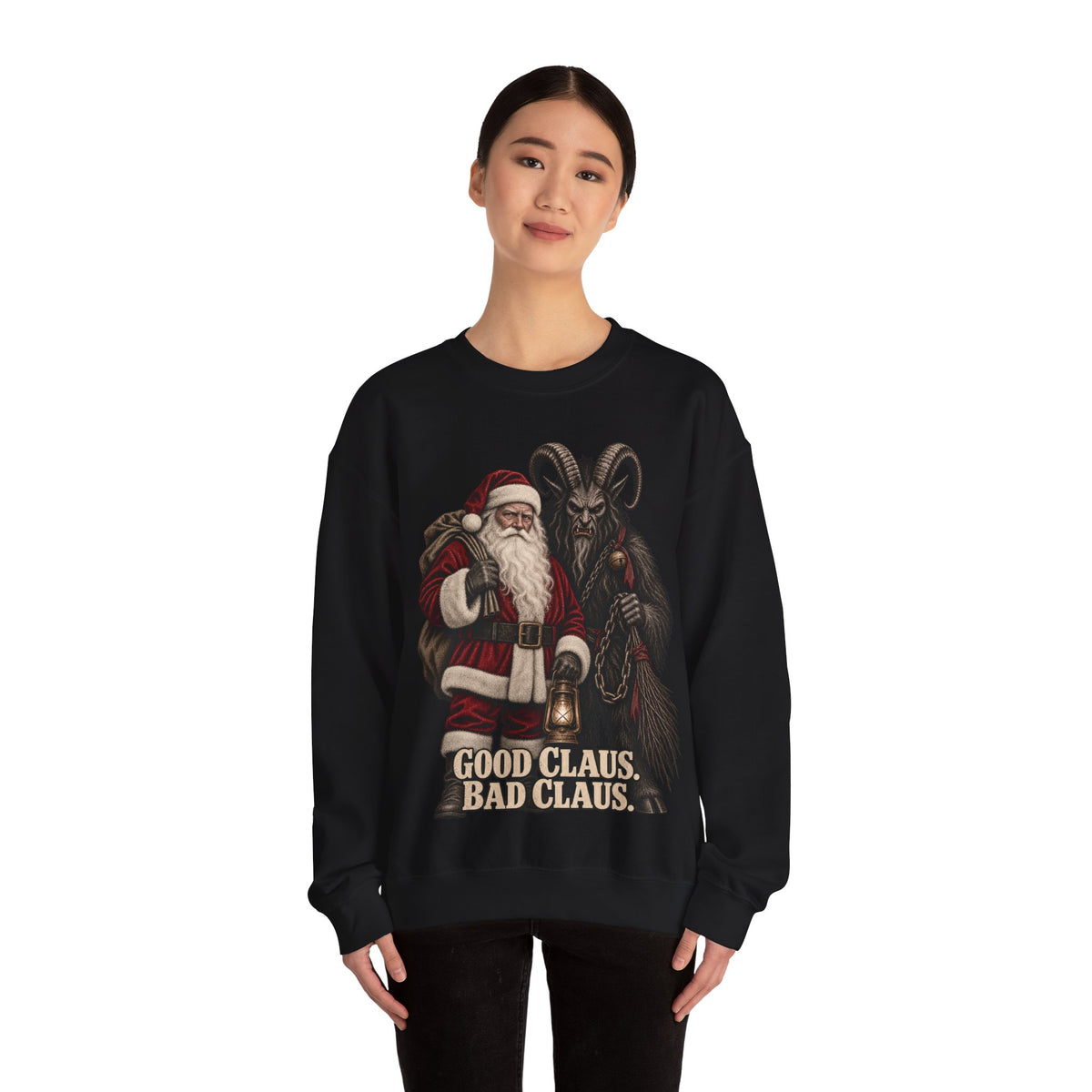 Krampus & Santa Claus Christmas Crewneck Sweater