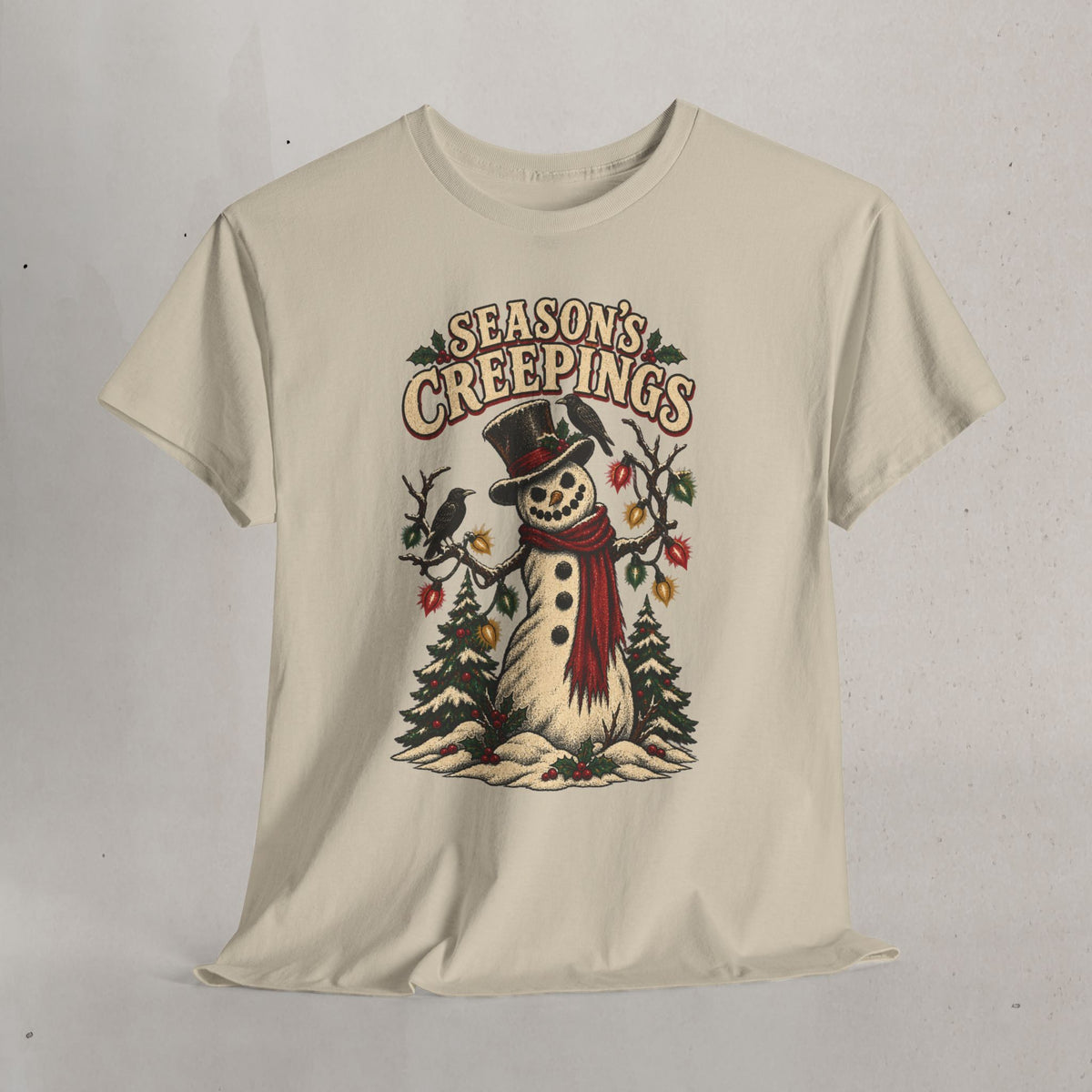 Season's Creepings Snowman Tee — Vintage Spooky Holiday T-Shirt