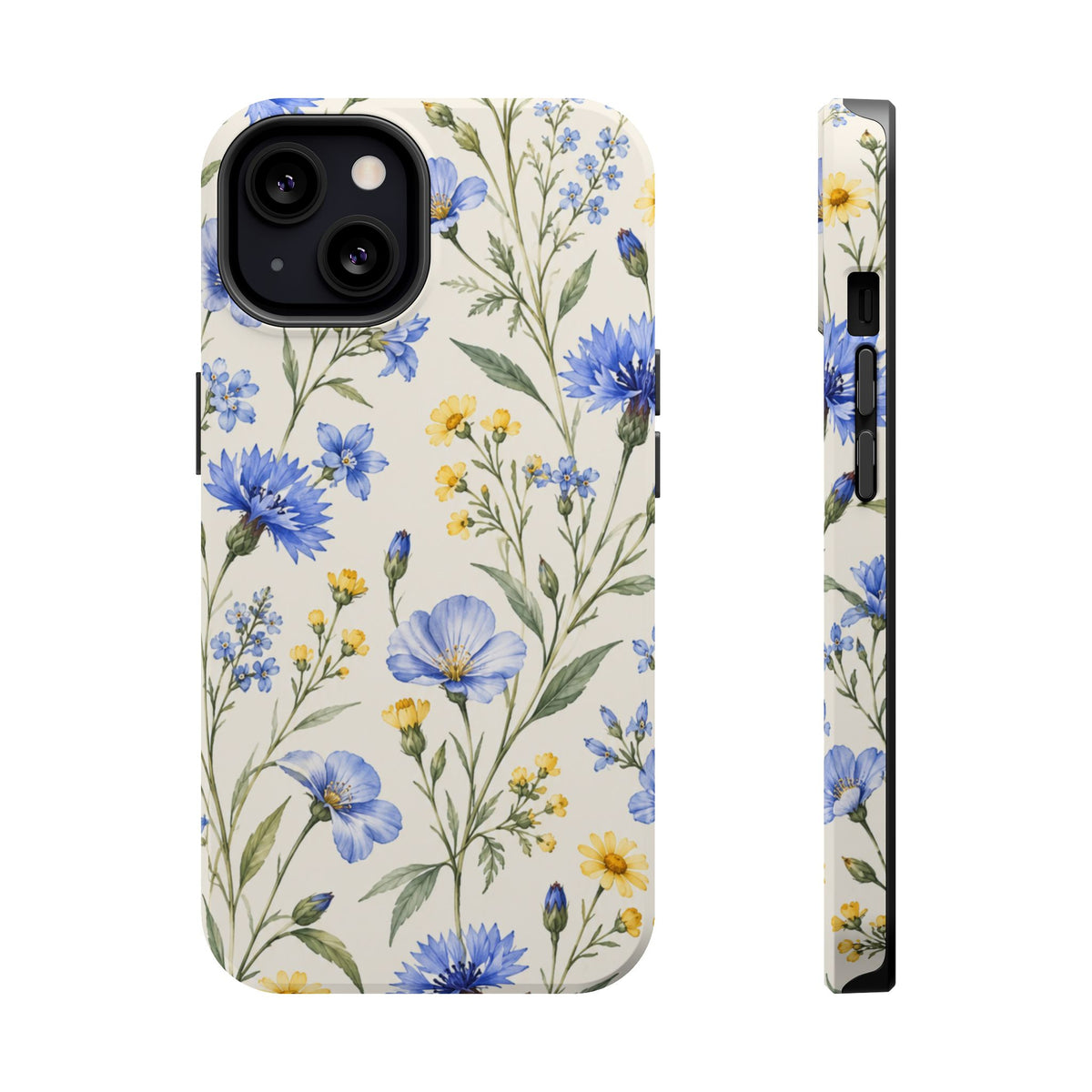 Floral Blue Cornflower Tough Magnetic Phone Case, alternate view