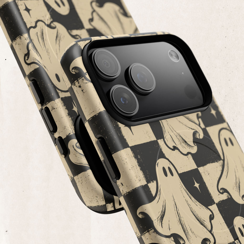 Ghost Checker Tough Magnetic Phone Case — Retro Spooky iPhone Cover Printify
