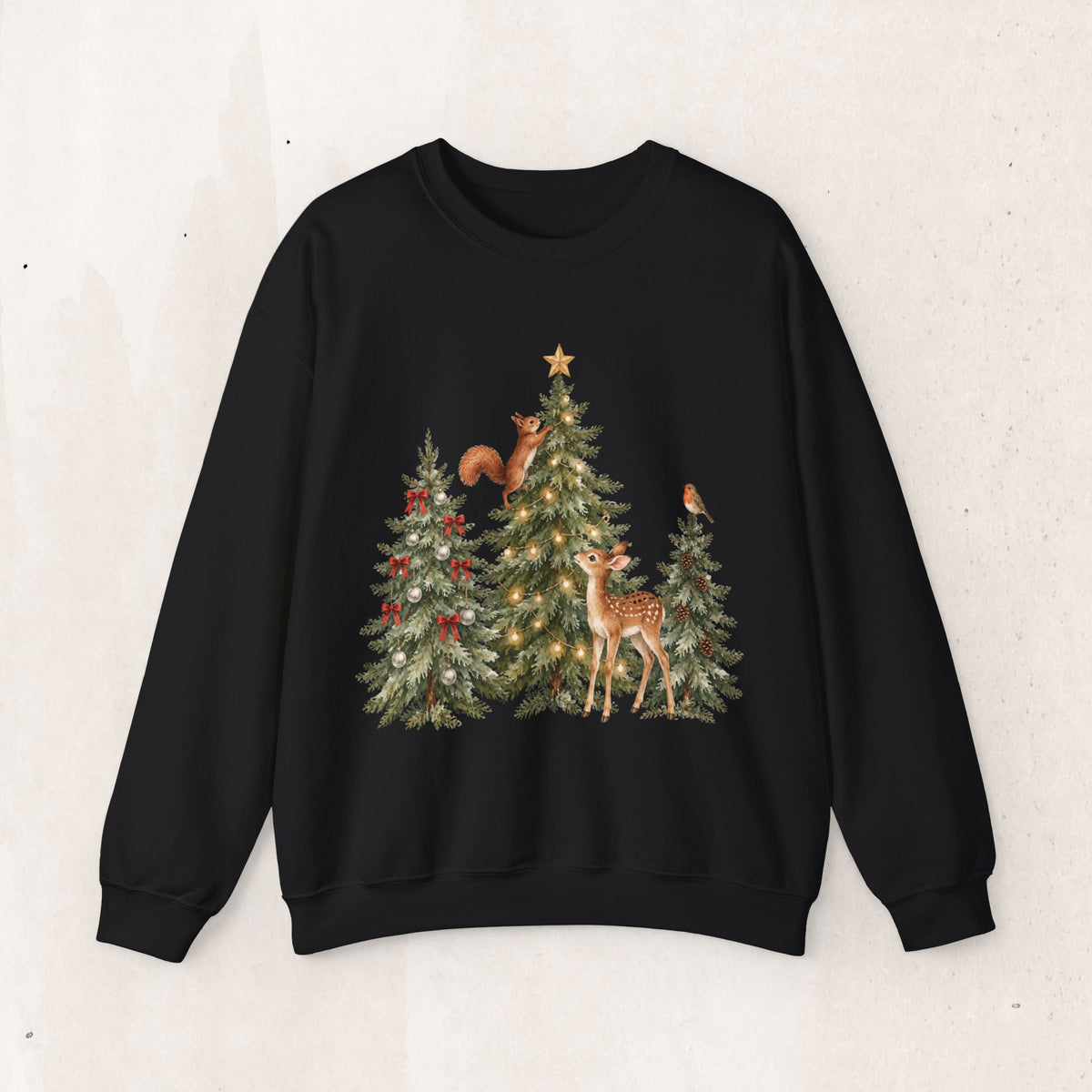 Christmas Woodland Animals Sweatshirt, Forest Deer Christmas Crewneck