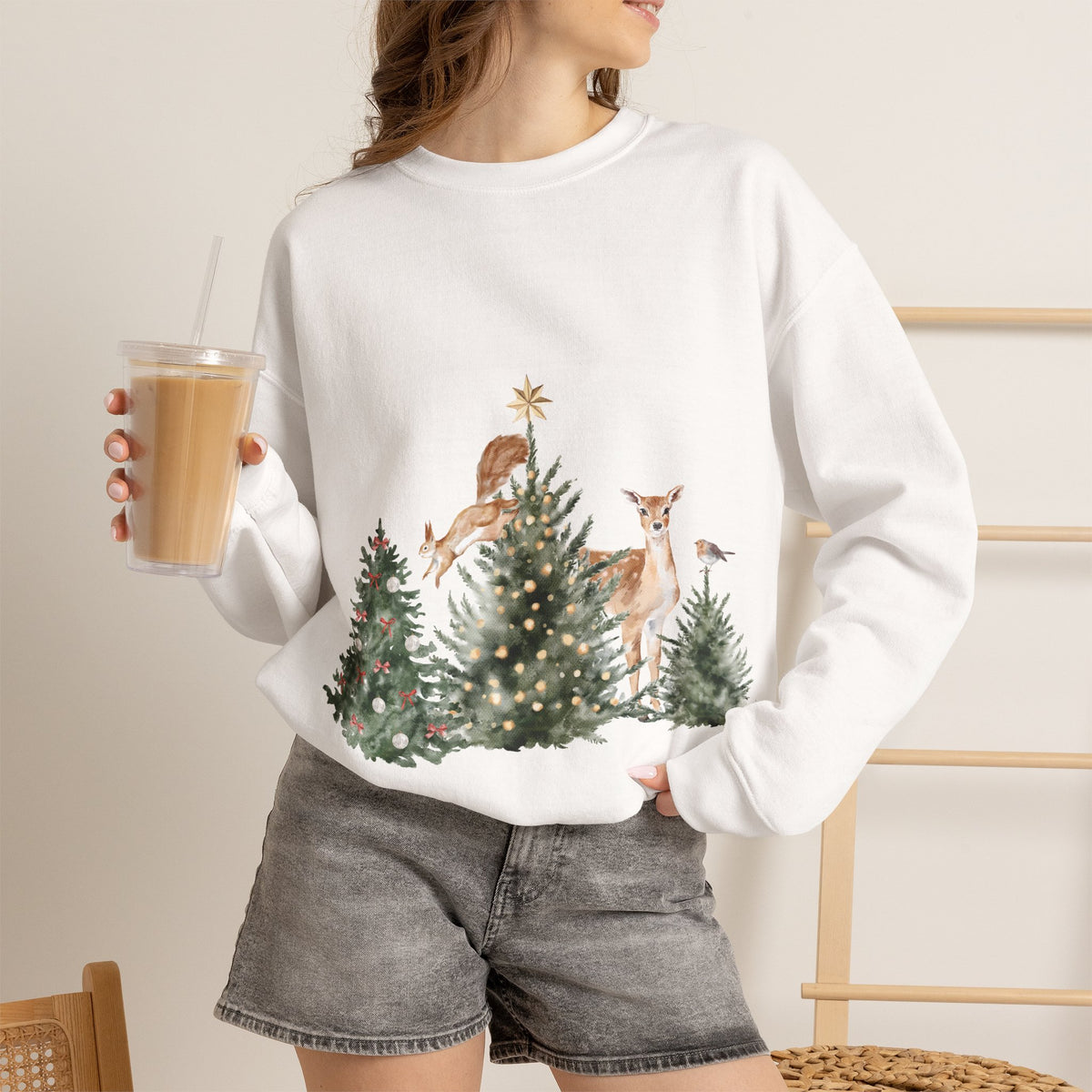Christmas Woodland Deer Crewneck Sweatshirt