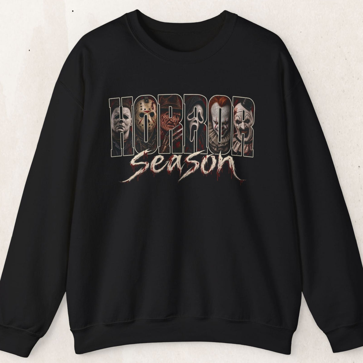 Horror Season Sweatshirt – Distressed Spooky Crewneck – Black