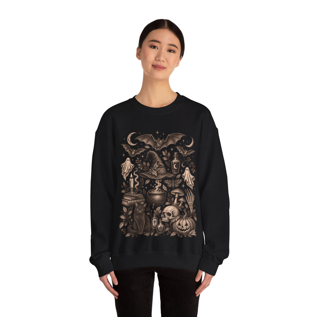 Spooky Witch, Cauldron & Pumpkin Graphic Sweatshirt