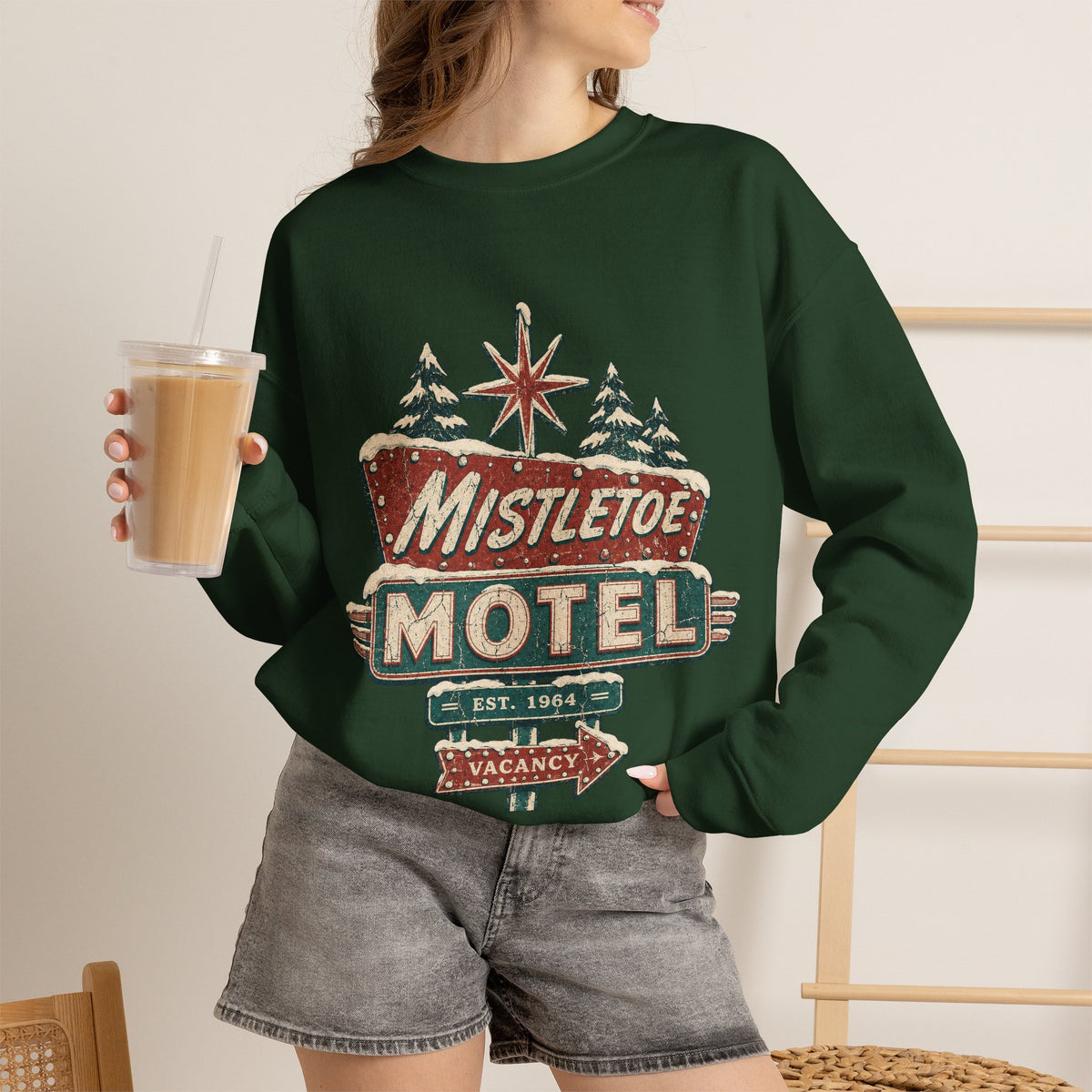 Mistletoe Motel Christmas Sweatshirt, Retro Christmas Motel Sign Crewneck