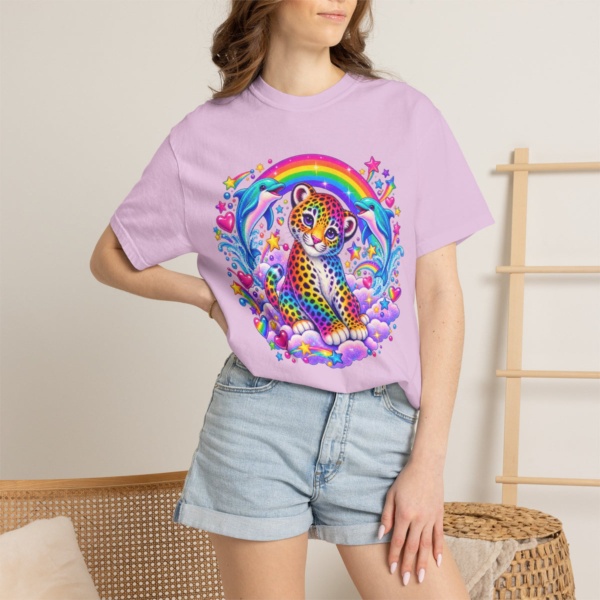 Lisa Frank Inspired Leopard Rainbow Tee