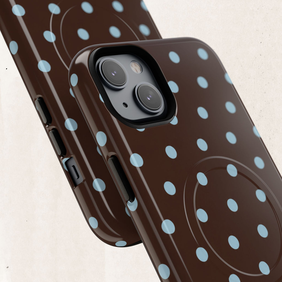 Polka Dot Magnetic Tough Phone Case — Brown with Light Blue Dots