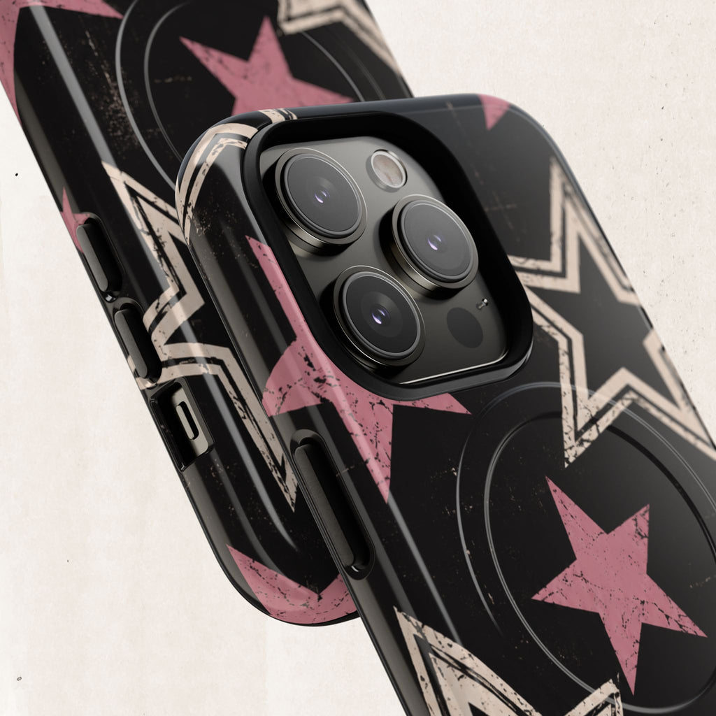 Magnetic Phone Case — Pink Retro Stars Tough Protective Cover Printify