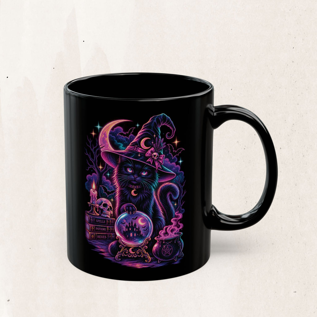 Neon Mystic Witch Cat Mug