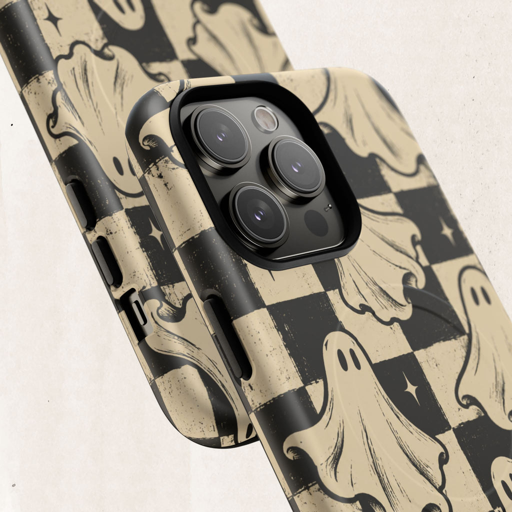 Ghost Checker Tough Magnetic Phone Case — Retro Spooky iPhone Cover Printify