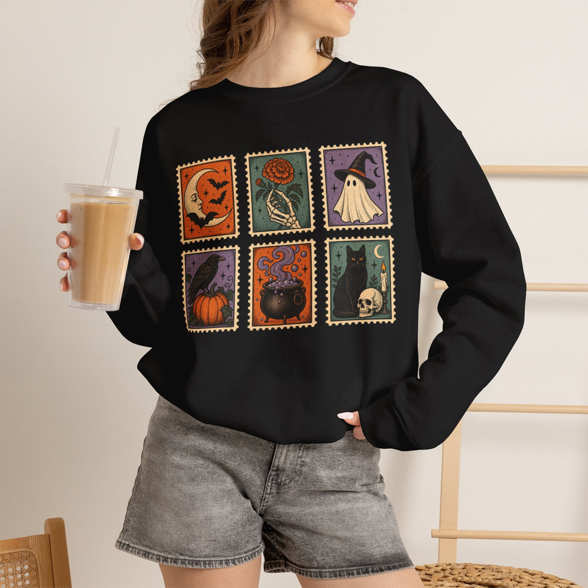Vintage Spooky Stamp Panel Sweatshirt