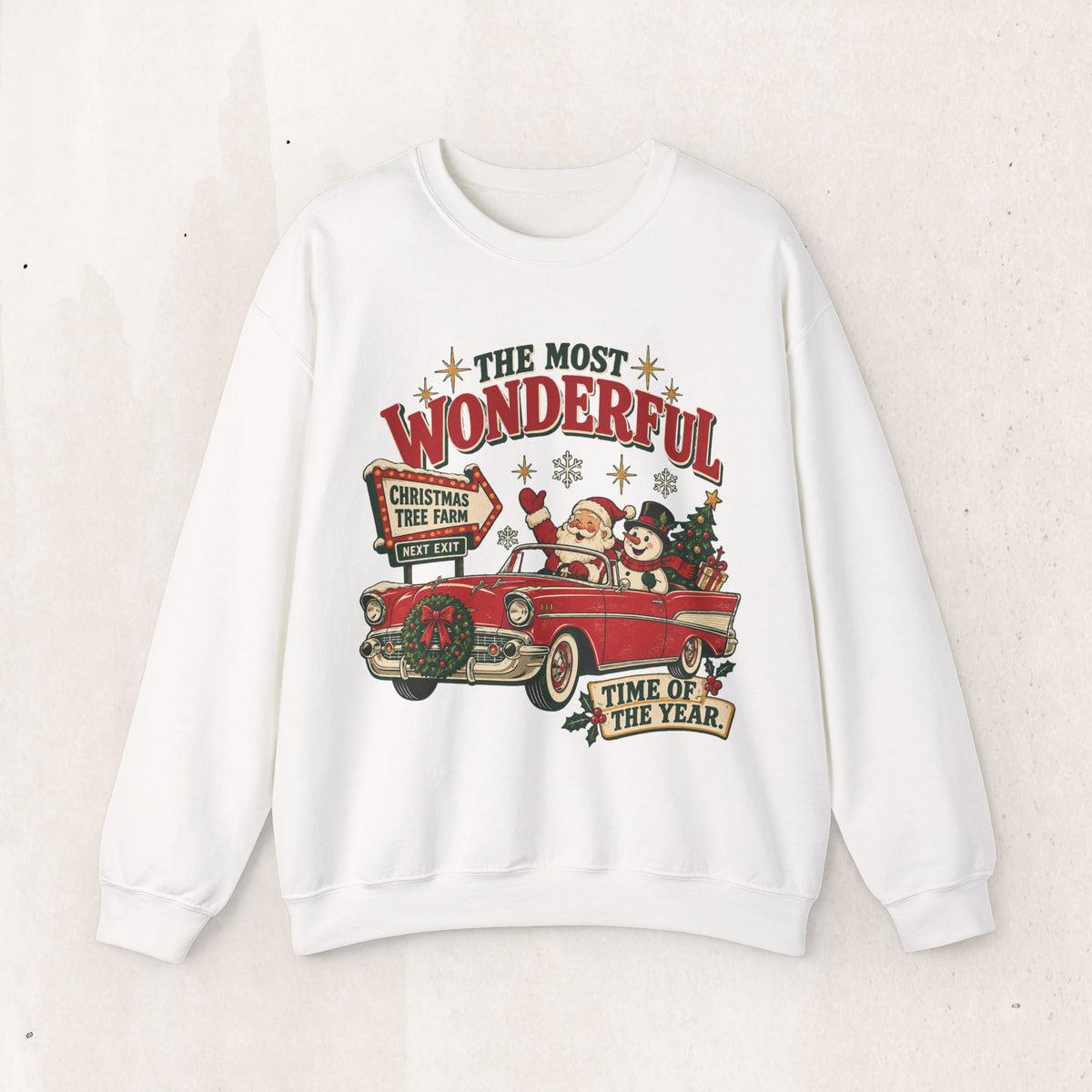 The Most Wonderful Time of the Year Vintage Red Truck Sweatshirt, Retro Christmas Snowman Crewneck