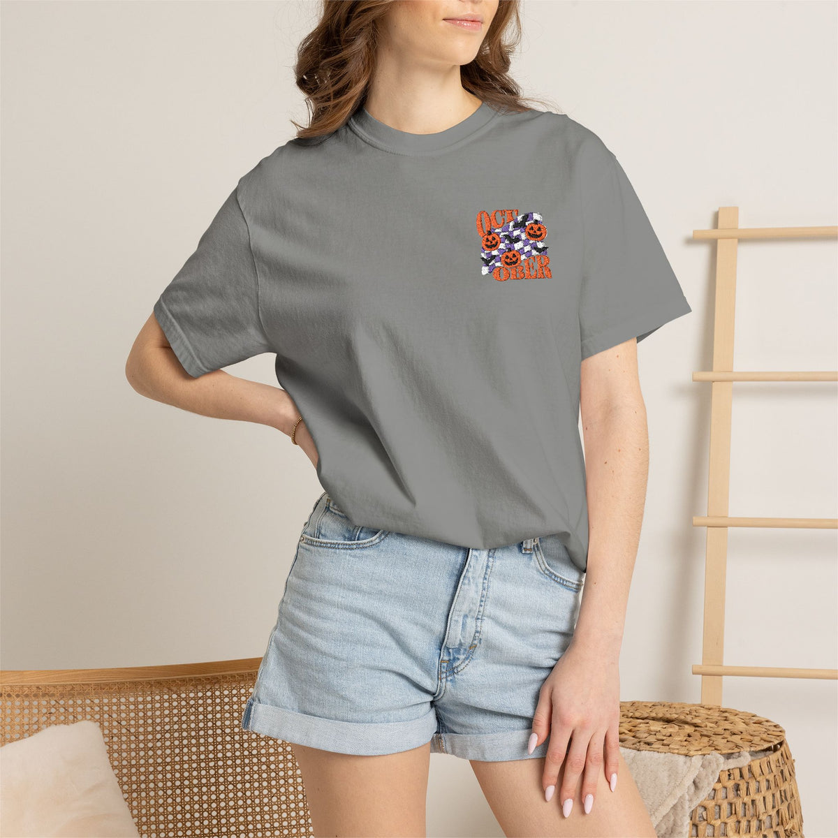 Embroidered Retro "October" Halloween Tee