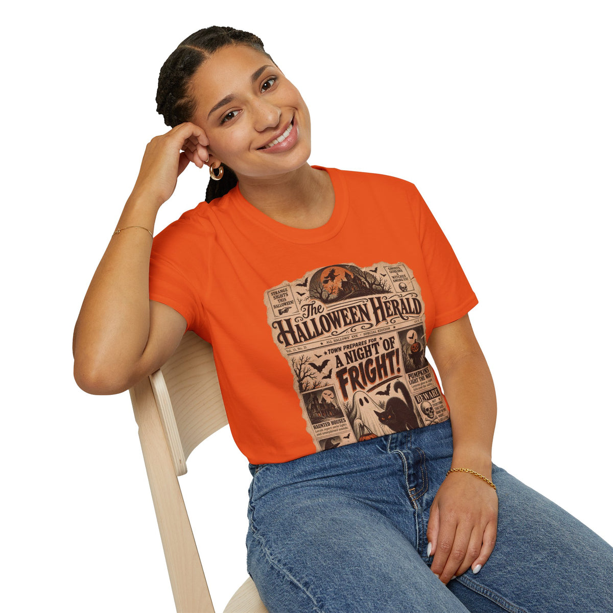 Halloween Herald Vintage Newspaper Tee in Orange, alternate view