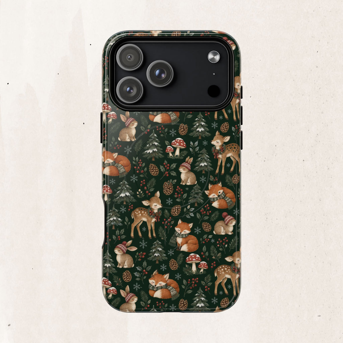 Magnetic Phone Case — Woodland Fox & Deer Holiday Pattern