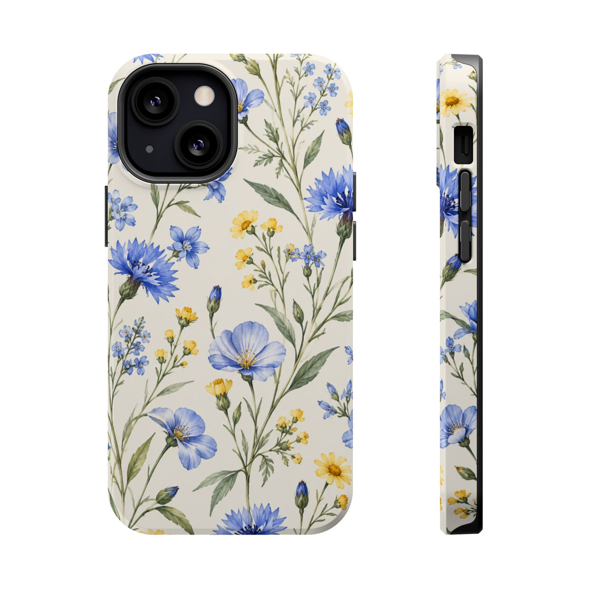 Floral Blue Cornflower Tough Magnetic Phone Case, alternate view