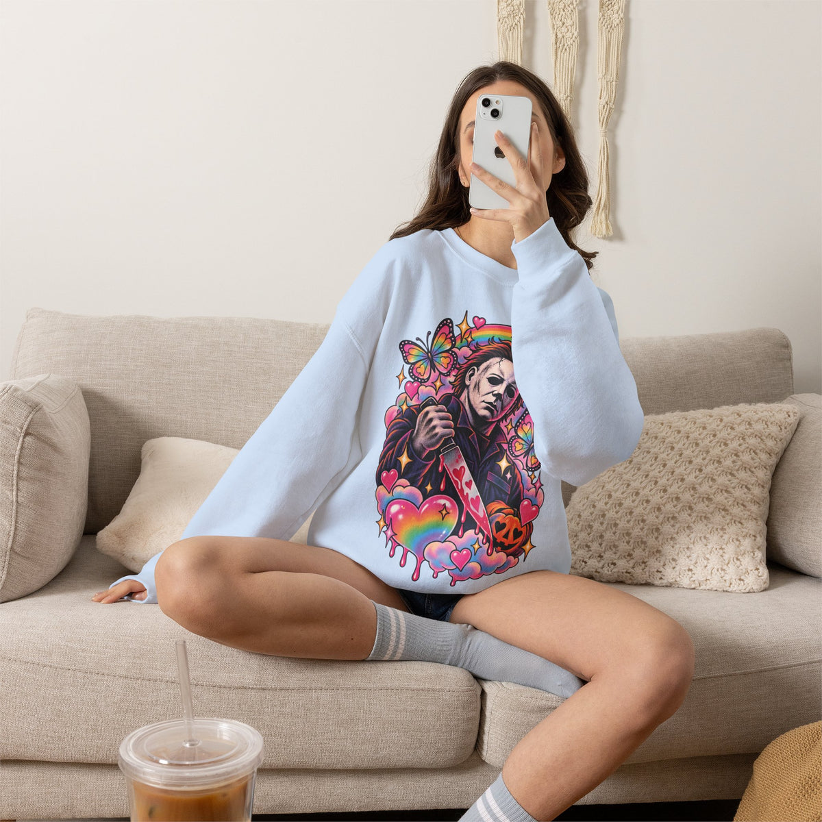 Colorful Michael Myers Horror Heart Crewneck