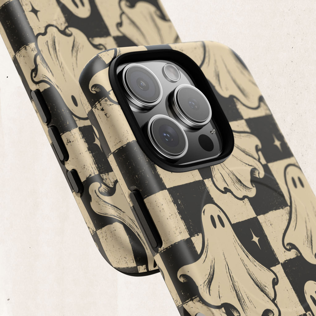 Ghost Checker Tough Magnetic Phone Case — Retro Spooky iPhone Cover Printify