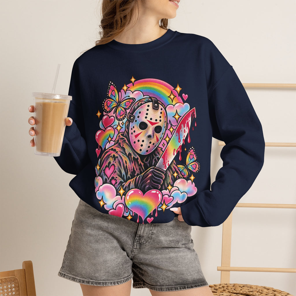 Jason Mask Rainbow Horror Crewneck Sweatshirt