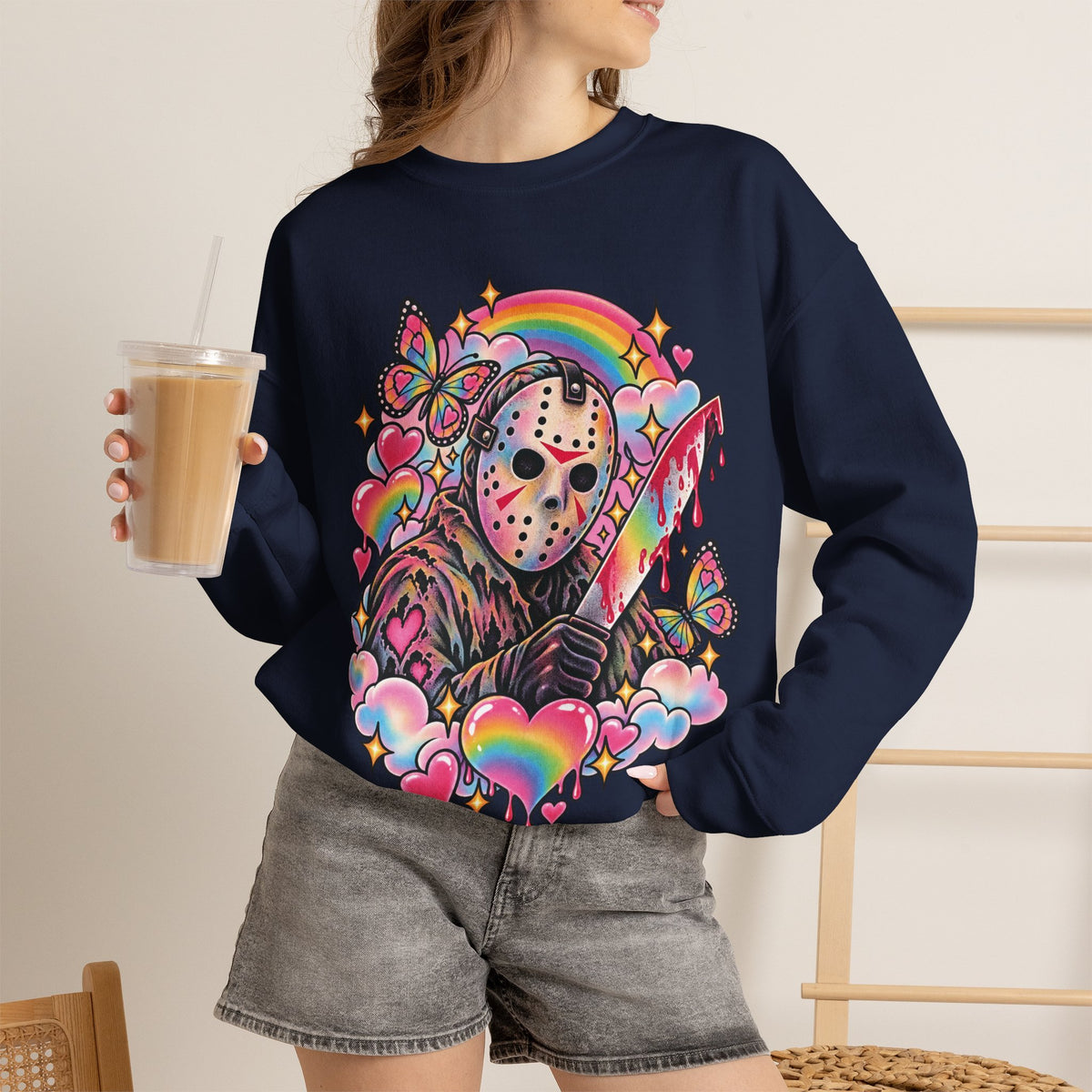 Jason Mask Rainbow Horror Crewneck Sweatshirt