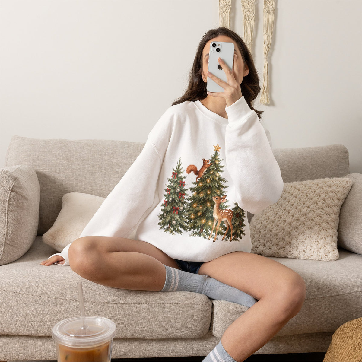 Christmas Woodland Animals Sweatshirt, Forest Deer Christmas Crewneck