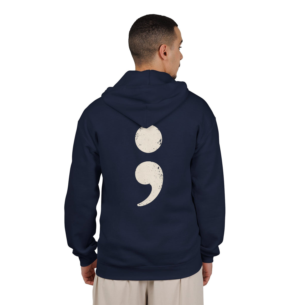 Oversized semicolon suicide awareness zip up hoodie in navy
