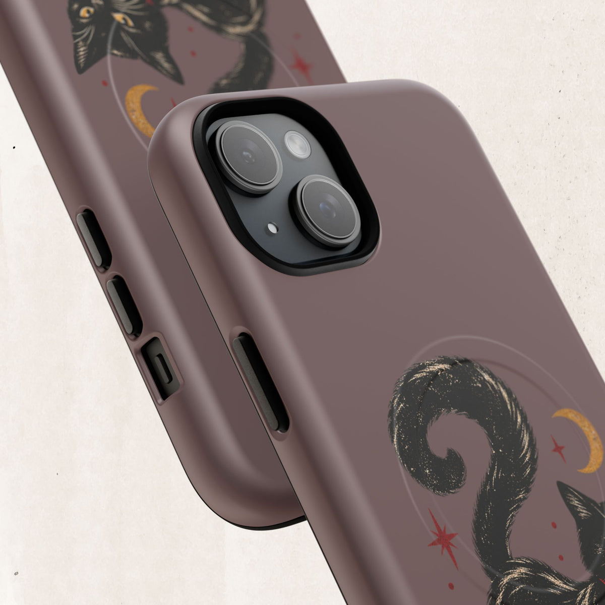 Magnetic Phone Case — Black Cat in Red Boots Design