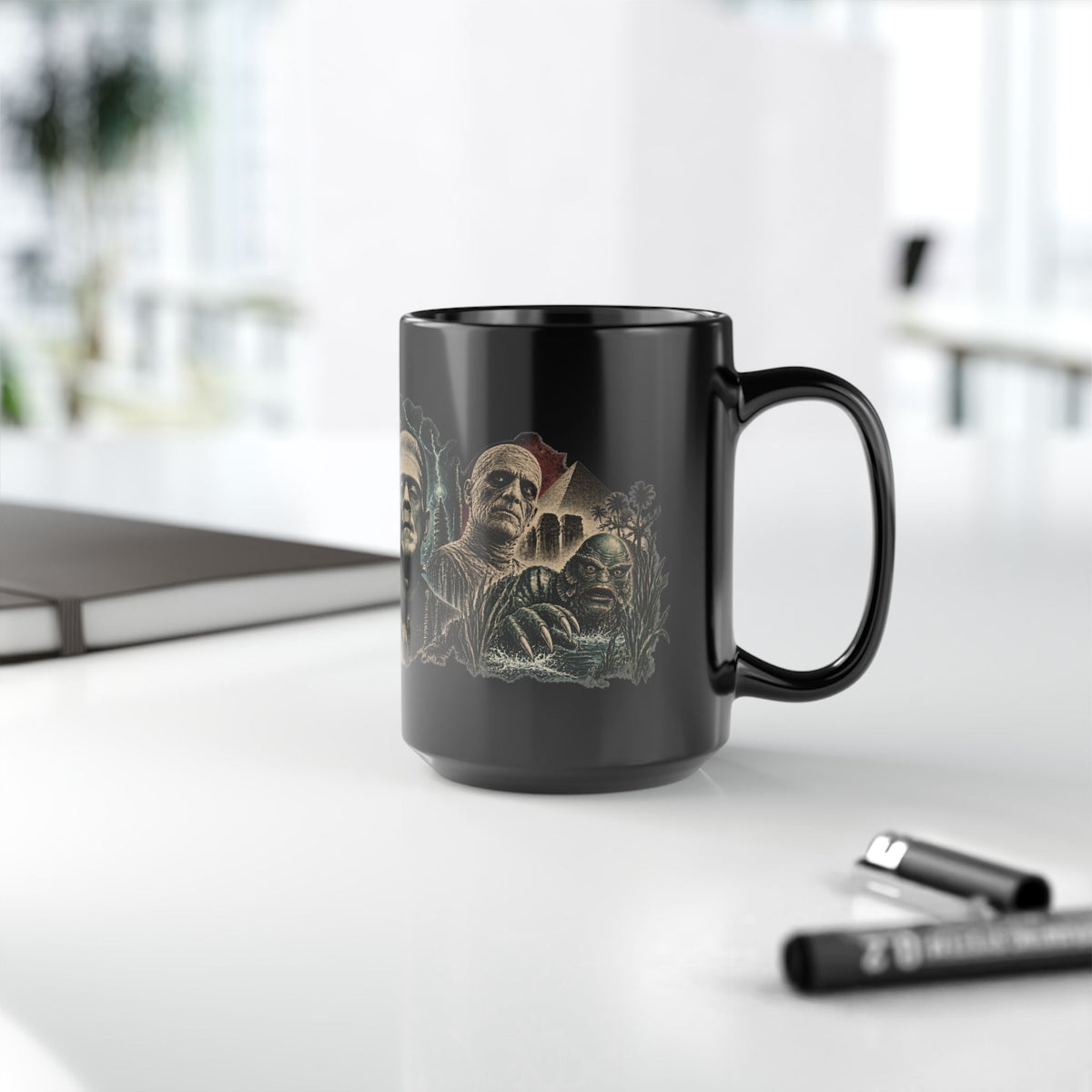 Horror Monsters Mug — Classic Universal Monsters Black Coffee Cup (11oz/15oz)