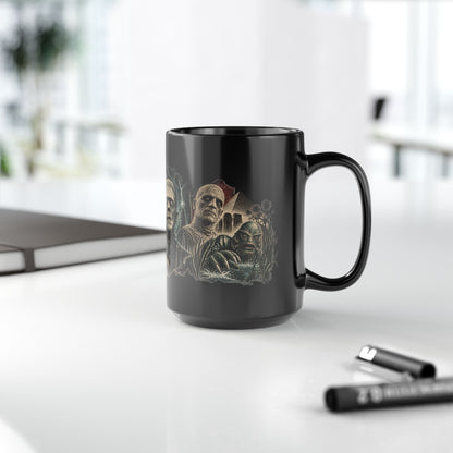 Horror Monsters Mug — Classic Universal Monsters Black Coffee Cup (11oz/15oz)