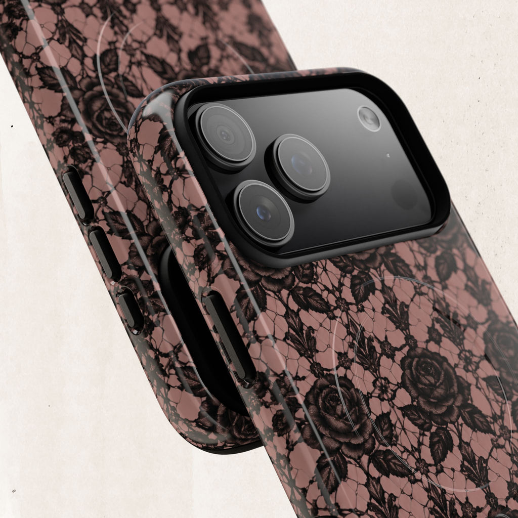 Vintage Black Lace Rose Pattern Phone Case