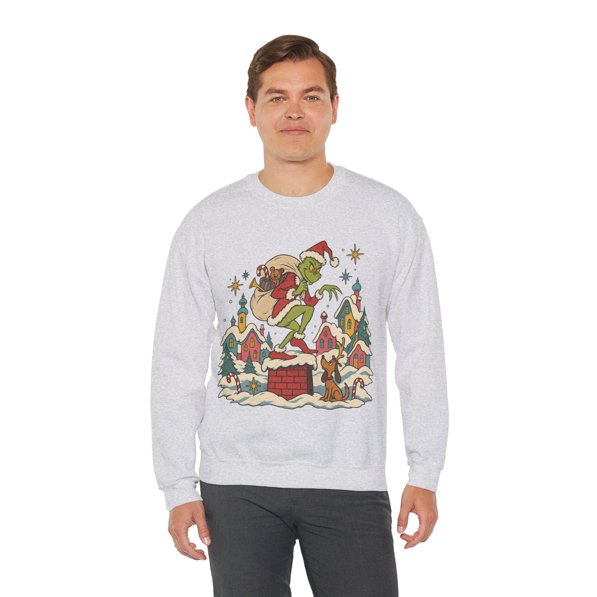 Grinch Santa Heist Crewneck Sweatshirt in Ash, alternate view