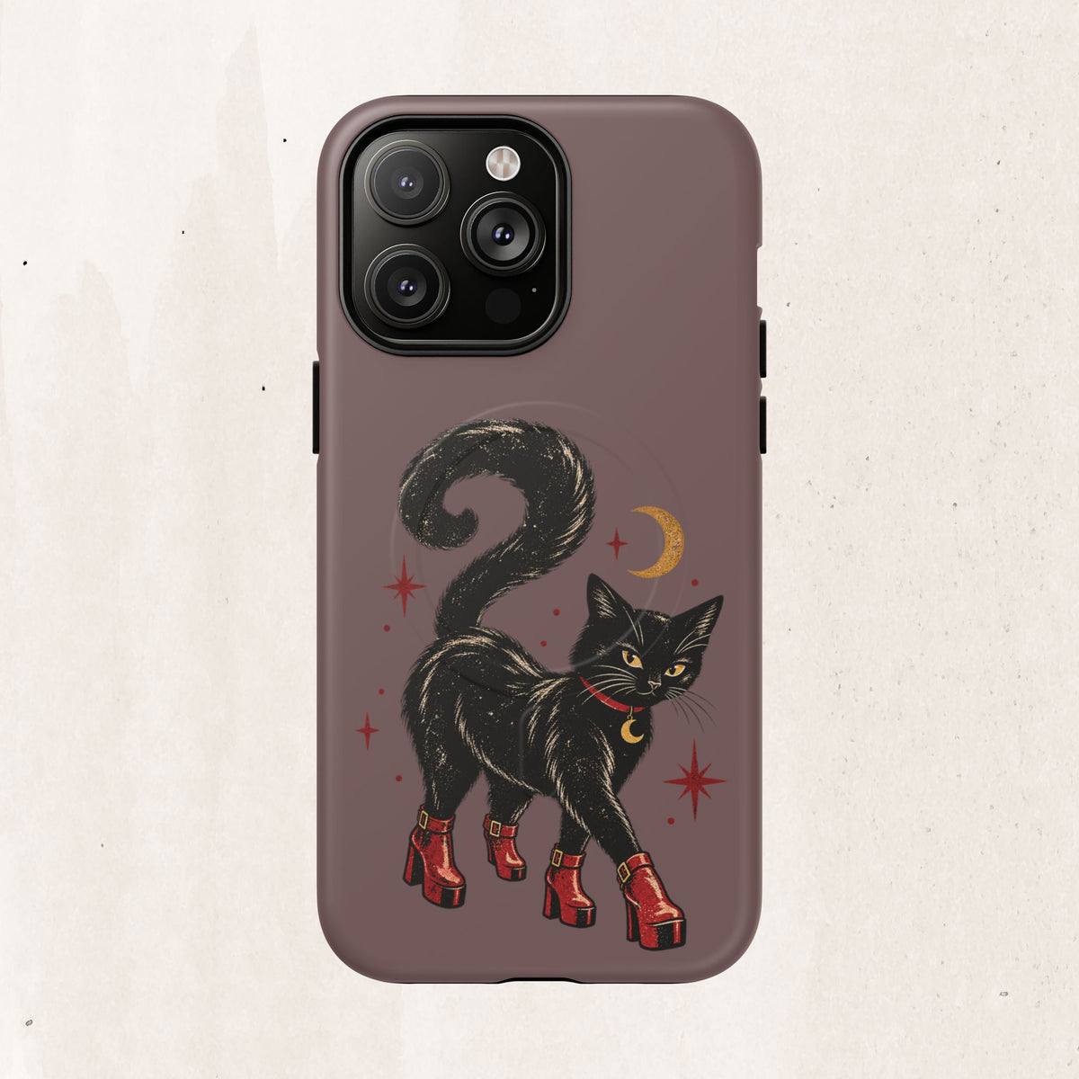 Magnetic Phone Case — Black Cat in Red Boots Design