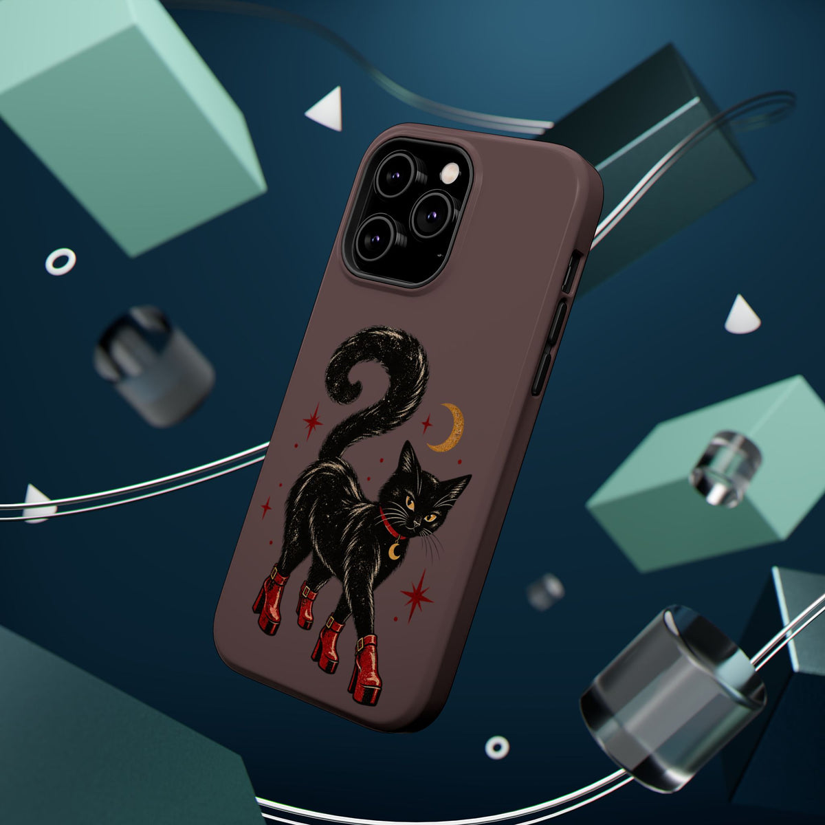 Black Cat in Red Boots MagSafe Phone Case, alternate view
