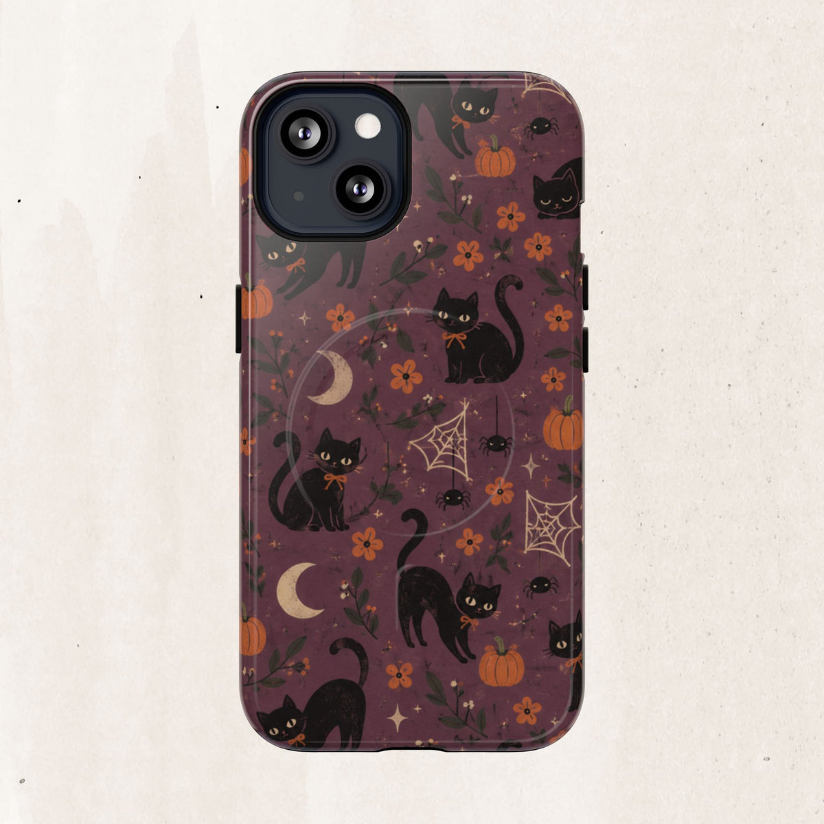 Halloween Black Cat Tough Magnetic Phone Case — Cute Spooky Pumpkins & Spiderwebs