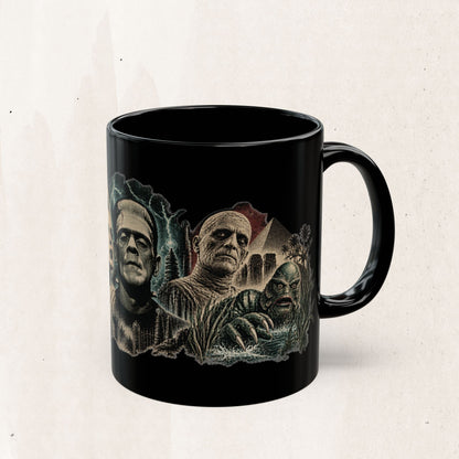 Horror Monsters Mug — Classic Universal Monsters Black Coffee Cup (11oz/15oz)