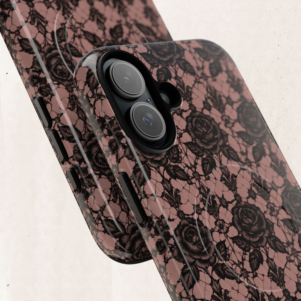 Vintage Black Lace Rose Pattern Phone Case