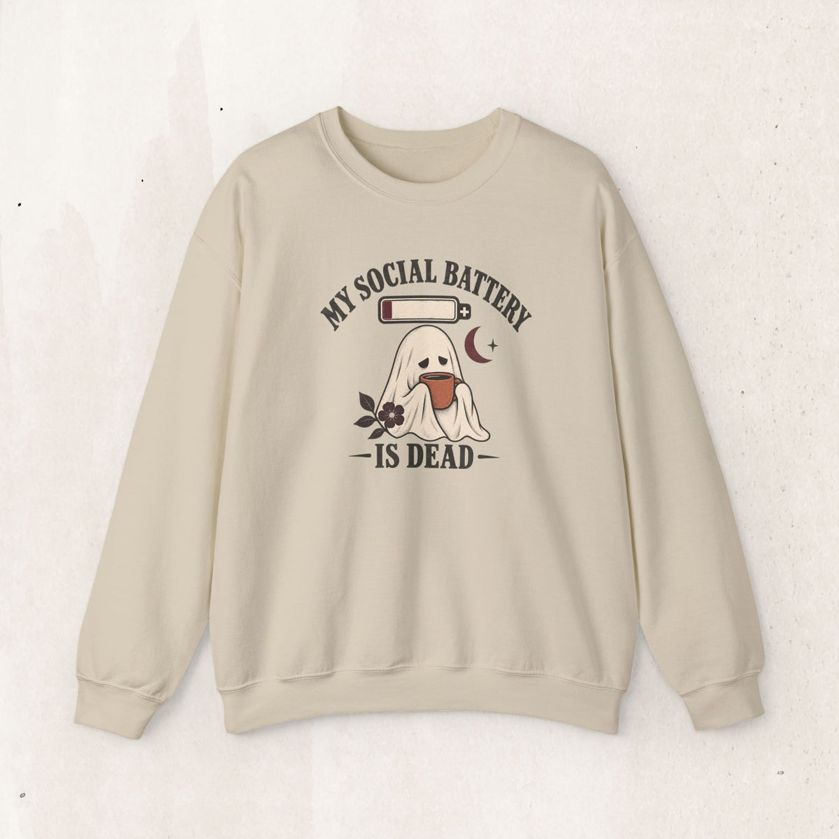 Cute Ghost "My Social Battery Is Dead" Crewneck Sweatshirt