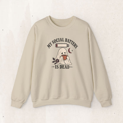 Cute Ghost "My Social Battery Is Dead" Crewneck Sweatshirt