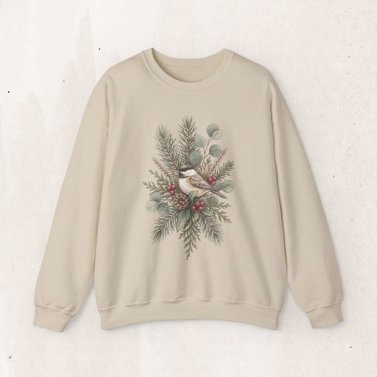 Botanical winter wreath Christmas crewneck sweatshirt