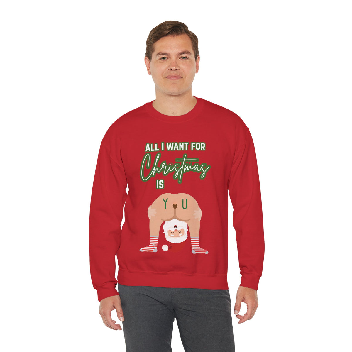 All I Want for Christmas Is You Santa Couples Sweatshirt in Maroon, alternate view