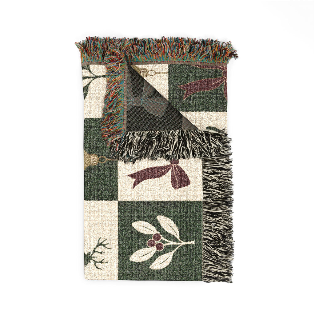 Holiday Reindeer & Ornaments Woven Blanket Printify