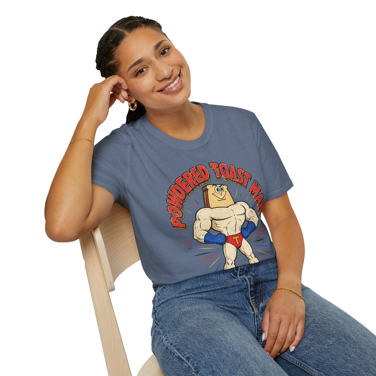 Powdered Toast Man Graphic Tee in Heather Indigo, alternate view