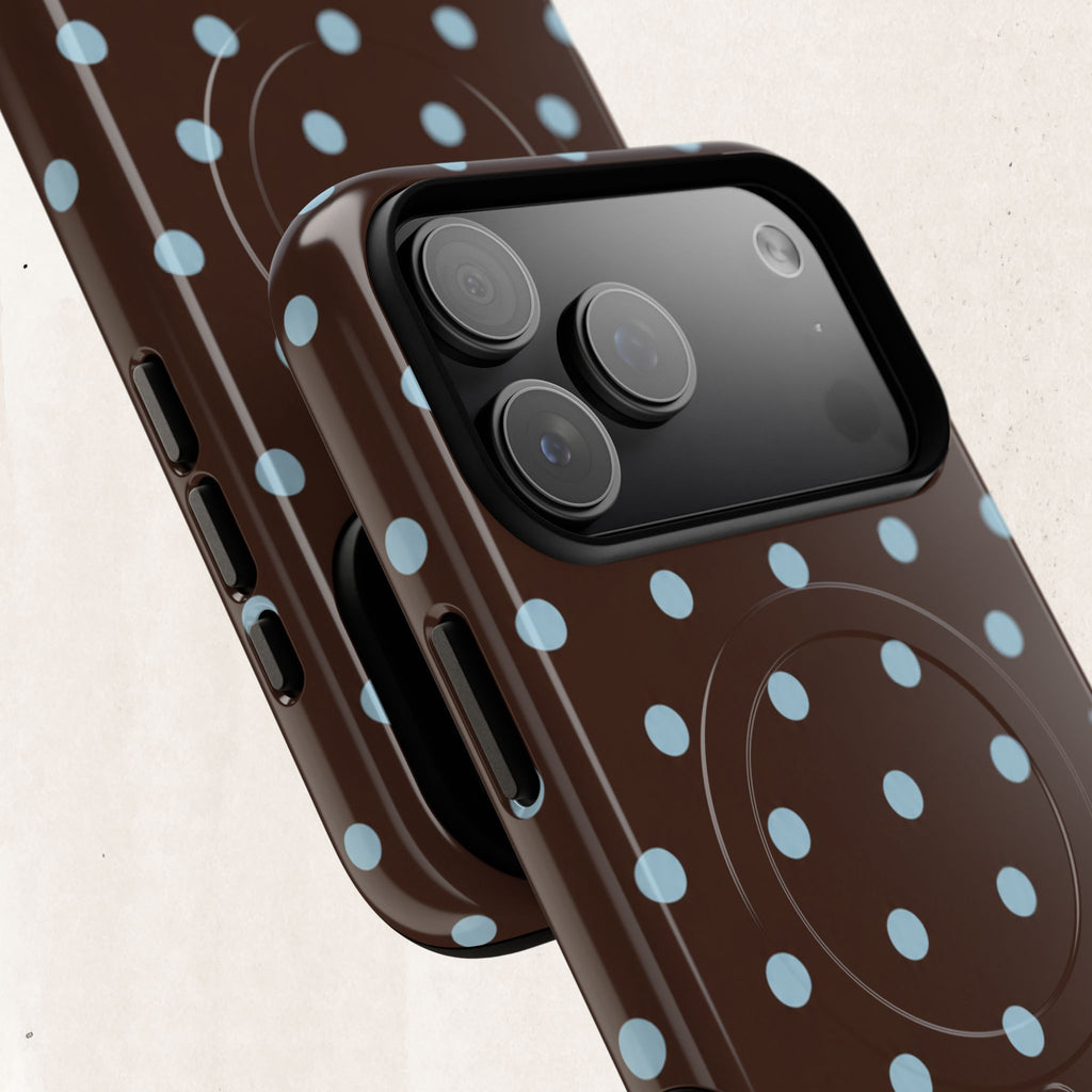 Polka Dot Magnetic Tough Phone Case — Brown with Light Blue Dots