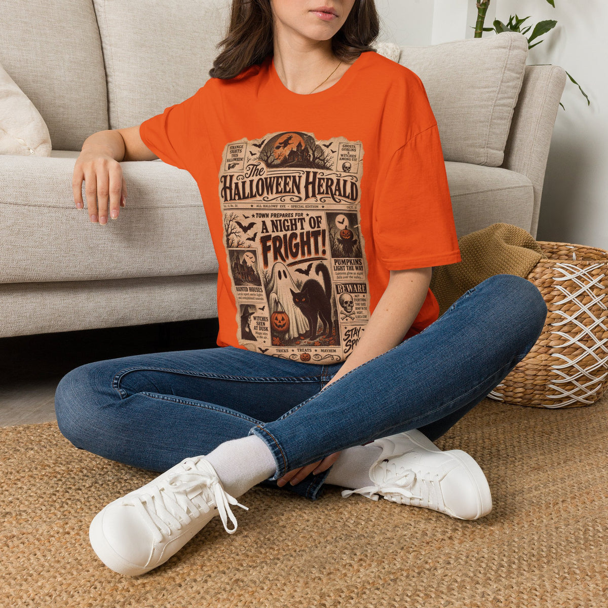 Halloween Herald Vintage Newspaper Tee in Orange, alternate view