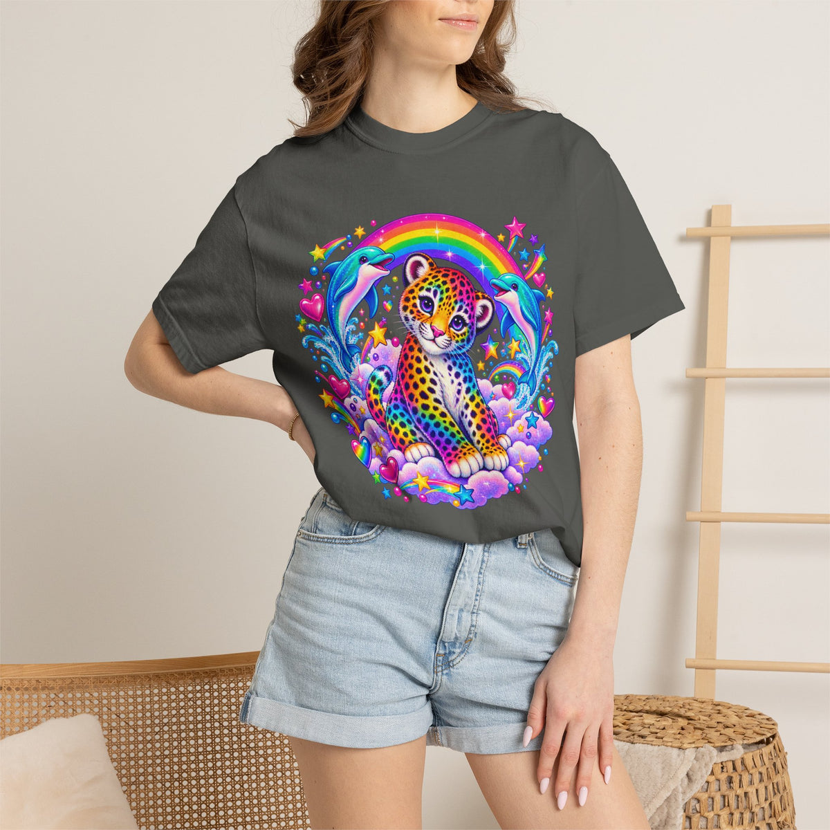 Lisa Frank Inspired Leopard Rainbow Tee