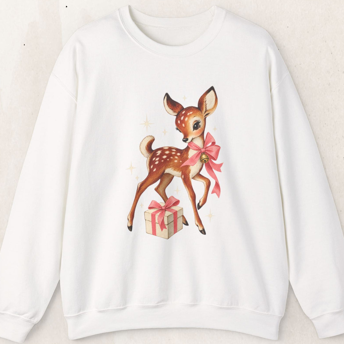 Christmas fawn with gifts woodland crewneck sweatshirt by Wicked Thread Society