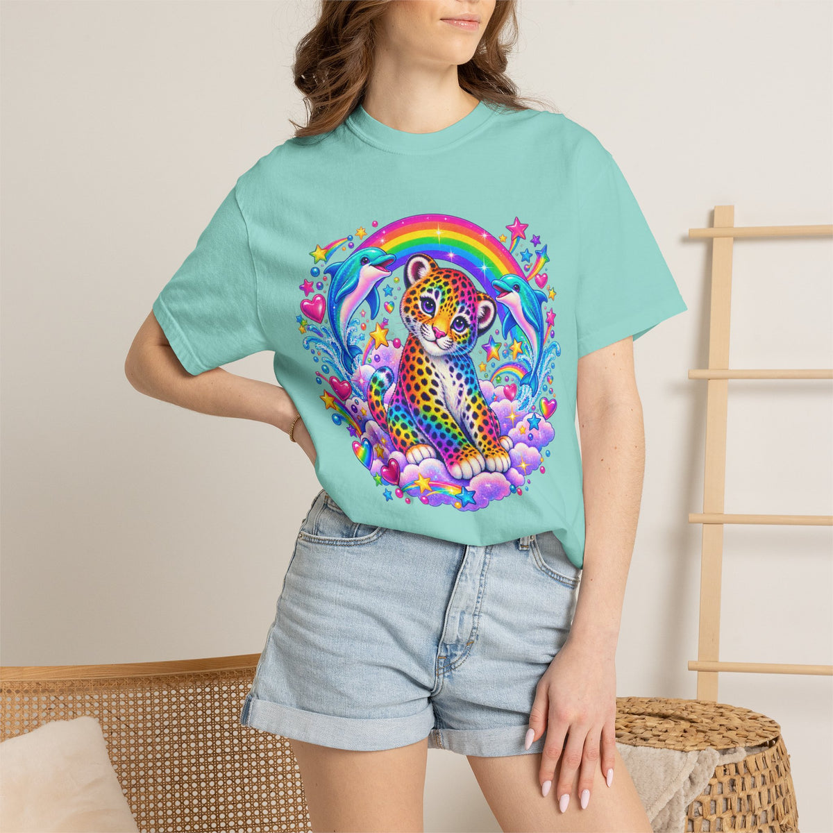 Lisa Frank Inspired Leopard Rainbow Tee