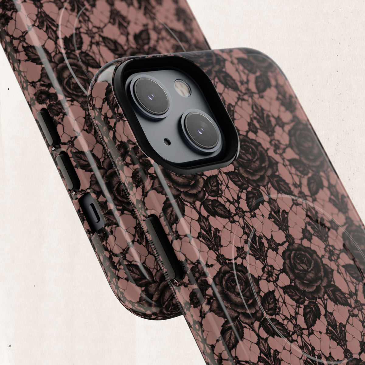Vintage Black Lace Rose Pattern Phone Case
